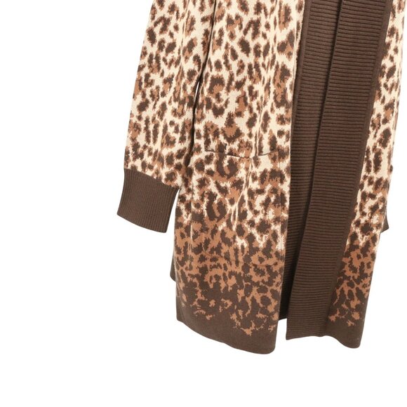New Isaac Mizrahi Live! Brown Animal Print Jacquard Open Cardigan Sweater 1X - Picture 3 of 6